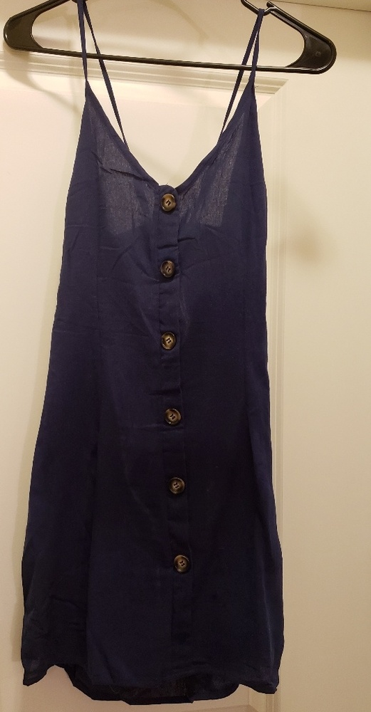 Strappy Navy Linen Mini Dress with Bow (XL 12-14)